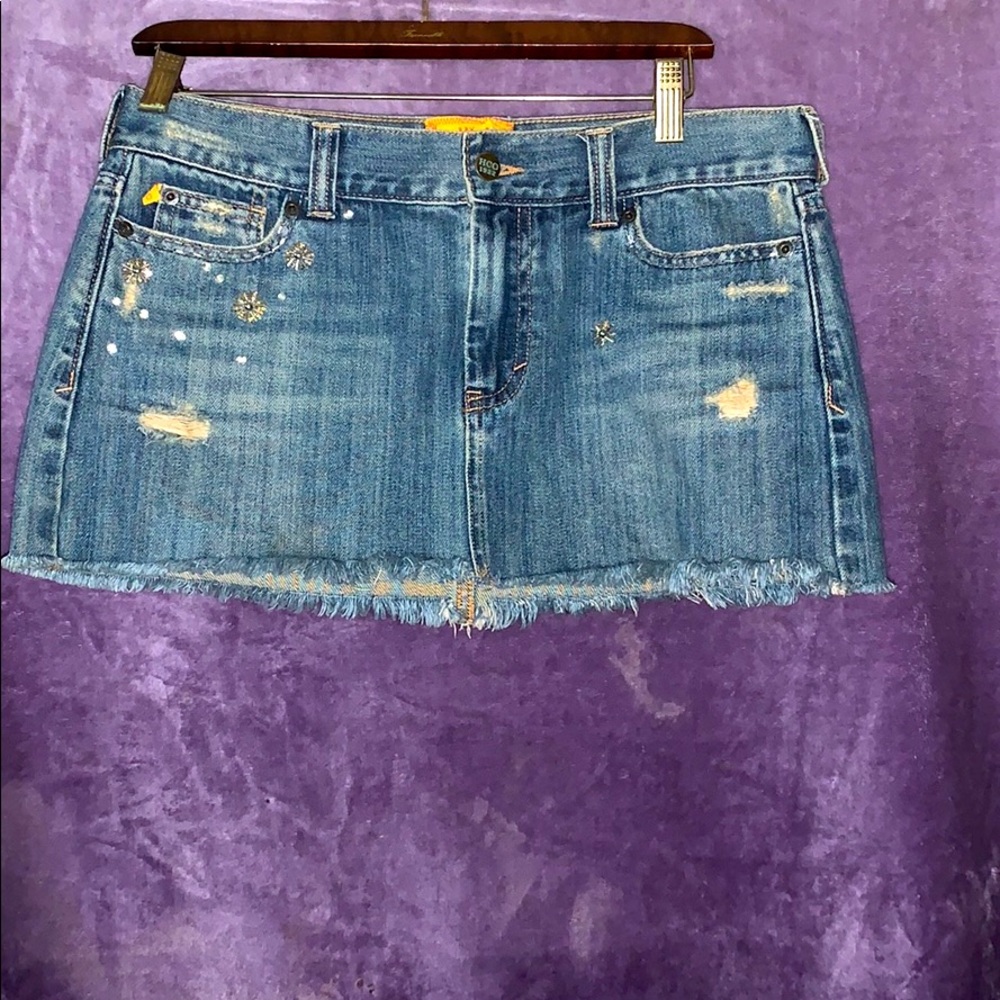 Hollister Embellished Denim Frayed Jean Skirt Sz7